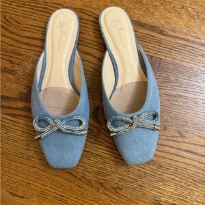 Guilhermina Denim Mules with Crystal Bow